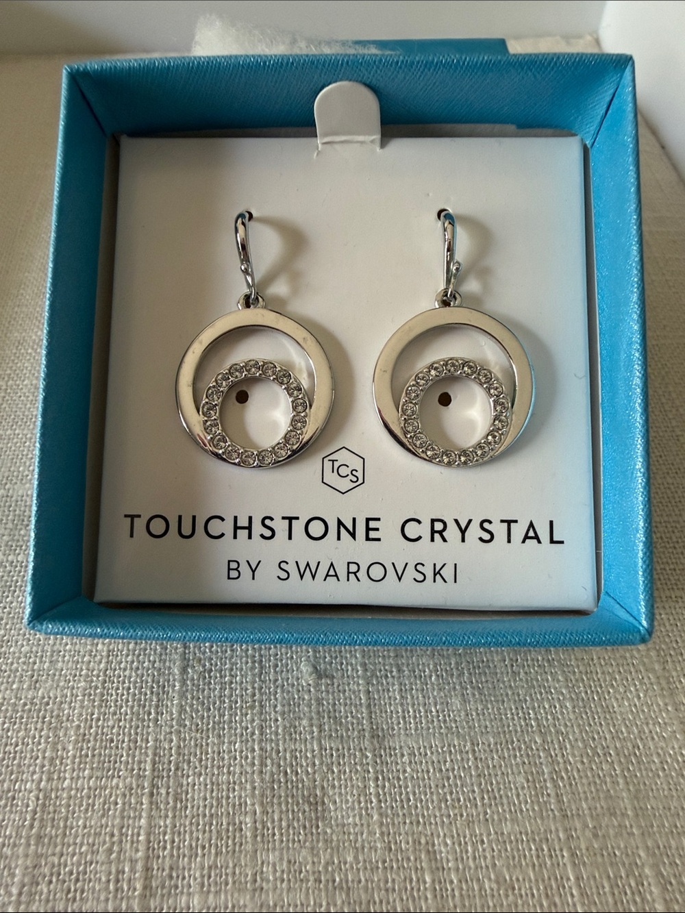 Touchstone Crystal Silver Crescent Circle Drop Earrings